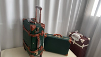 Juego de Maletas con Ruedas Giratorias de Gran Capacidad, Diseño Vintage, con Cerradura, Asas de Cuero Patentado, Logotipo Personalizado, para Niños y Estudiantes, Incluye Maleta Portátil