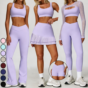 Wholesale Women's Yoga Sets Sportswear Workout Clothing High Waist Yoga Pants Leggings Plus Size Gym Fitness Sets Breathable - Product Image 3