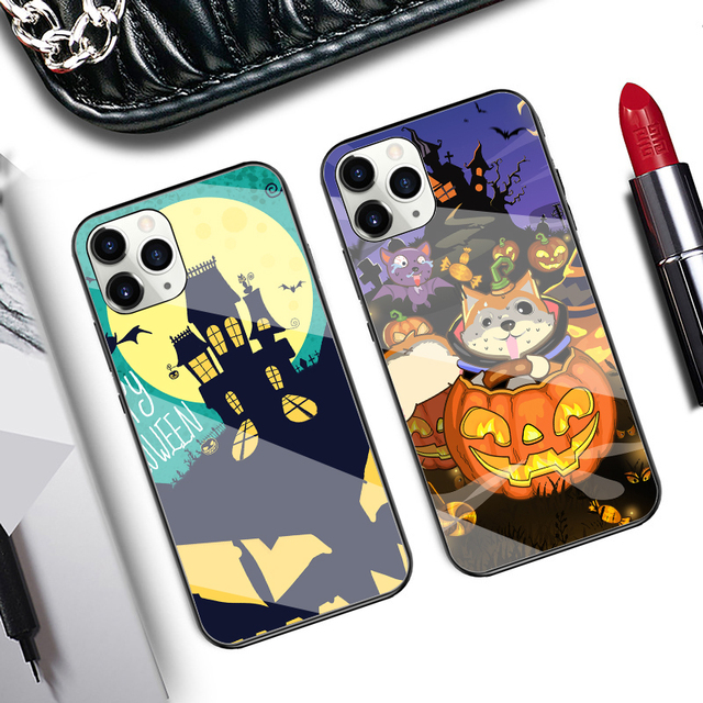 Custom Happy Halloween Castle Tomb Designs Scratch Resistant Hard Glass Mobile Phone Bags Cover for iPhone 13 Phone Case