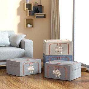 Boîte de rangement pour vêtements empilable KUYUE, en tissu cationique avec cadre métallique, organisateur de placard pliable avec poignée durable - Product Image 5