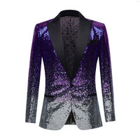 Veste à paillettes brillantes de couleur dégradée bicolore pour hommes, blazer de costume, manteau, fête de mariage