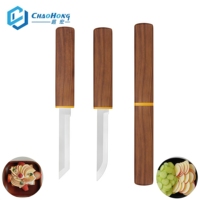 Couteau à fruits à double tranchant en acier inoxydable avec manche en PP, fourchette et couteau de cuisine, composants en métal et en bois
