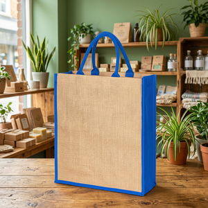 Sac de courses en jute écologique avec poignée enduite de tissu, panneau latéral contrasté, fermeture personnalisée, fabriqué au Bangladesh - Product Image 3