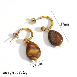 Pendientes Colgantes Vintage de Ojo de Tigre con Borlas, de Acero Inoxidable, con Forma de Corazón, Joyería de Moda, Origen Yiwu TE60631 - Product Image 4