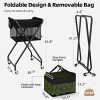 Sac pliable pour balles de tennis et de pickleball, capacité de 150 balles de pickleball ou 180 balles de tennis, chariot de transport portable avec roues