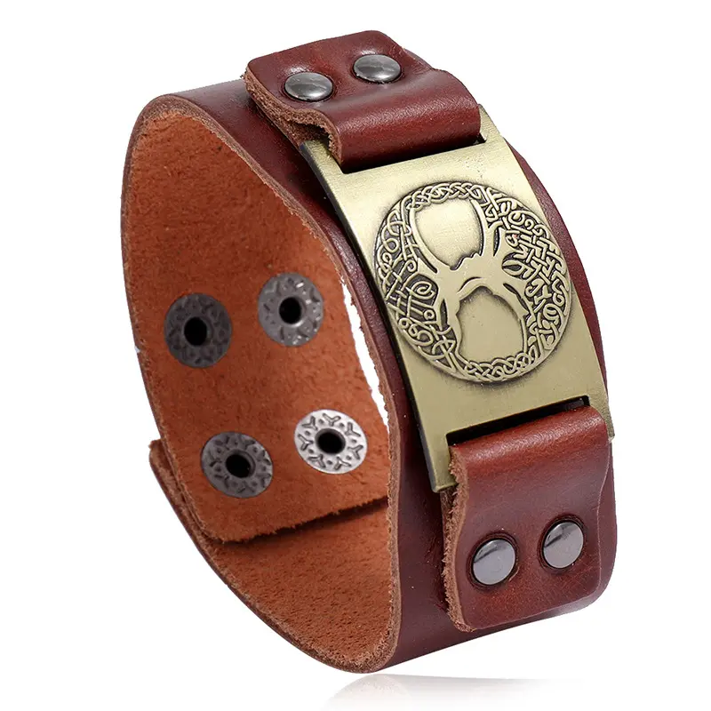 Perhiasan Pagan Yggdrasil Amulet Kulit Asli Pohon Kehidupan Viking Gelang Dara Celtic Simpul