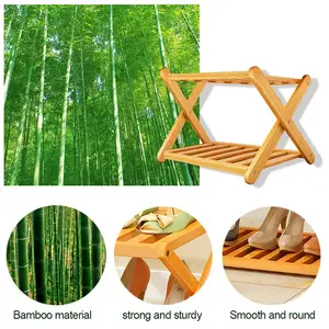 Étagère de rangement en bambou, multifonctionnel, pliable, 2 niveaux, naturels, à 2 niveaux, pour le rangement des chaussures