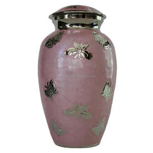 Urna Funeraria para Adultos de Estilo Florero en Plata Brillante con Diseño de Rosa Rosada Cloisonné, con Flores Grabadas en Rosa - Product Image 2