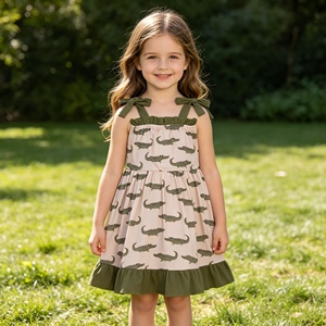 GSD1212 rts Vestido de verano sin mangas con estampado de cocodrilo hasta la rodilla para bebé niña, conjunto de ropa al por mayor para bebé niña - Product Image 1