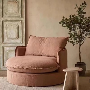 <span class=keywords><strong>Canapé</strong></span> rond <span class=keywords><strong>en</strong></span> <span class=keywords><strong>coton</strong></span> et lin style Wabi-sabi, entièrement démontable et lavable, pour balcon, <span class=keywords><strong>en</strong></span> tissu vintage, fauteuil paresseux personnalisé - Product Image 3
