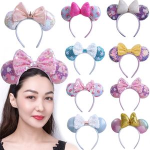 Dessin animé Mickey Mouse bandeau flocon de neige paillettes arc pour adultes enfants pour parc d'attractions glace princesse Photos cheveux accessoires - Product Image 1