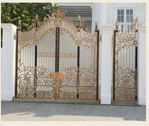Puerta Principal de Hierro Forjado de Lujo con Acabado en Hoja de Oro |   Puerta de Seguridad de Entrada para Villa Personalizada al por Mayor - Product Image 2