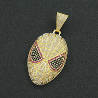 Colgante de Moda Infantil Unisex con Diseño de Máscara de Telaraña, Chapado en Oro de 14K, Estilo Hip Hop Bling con Eslabones Cubanos, Joyería de Anime para Fiesta