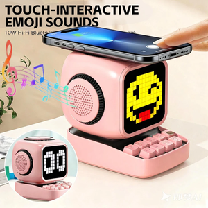 Caricatore Wireless Magnetico 15W con Altoparlante Robot, Display LED DIY, Riproduttore di Rumore Bianco, Ritmo Musicale e Doppio <span class=keywords><strong>Sveglia</strong></span> - Product Image 2