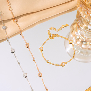 Bracelet chaîne plaqué or rose avec pierres de zircon serties clos, bijou classique pour femme, cadeau - Product Image 4