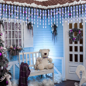 आउटडोर 20 आइसिकल 90 एलईडी आइसिकल लाइट्स वाटरप्रूफ क्रिस्टल आइस स्ट्रिंग लाइट्स कनेक्ट करने योग्य व्हाइट क्रिसमस आइसिकल लाइट्स - Product Image 5