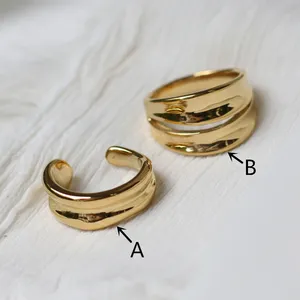 Eenvoudig Ontwerp 18K Vergulde Rvs Dubbele Knoop Onregelmatige Vrouwen Ring Sieraden