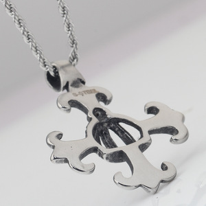 European American Retro Cross <b>Crown</b> Pendant Necklace Steel Colored 55cm Unisex Fashion Jewelry - Product Image 2