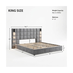 Cadre <span class=keywords><strong>de</strong></span> <span class=keywords><strong>lit</strong></span> capitonné <span class=keywords><strong>de</strong></span> luxe avec tête <span class=keywords><strong>de</strong></span> <span class=keywords><strong>lit</strong></span> en <span class=keywords><strong>velours</strong></span> et éclairage LED pour chambre à coucher, décoration haut <span class=keywords><strong>de</strong></span> gamme - Product Image 5