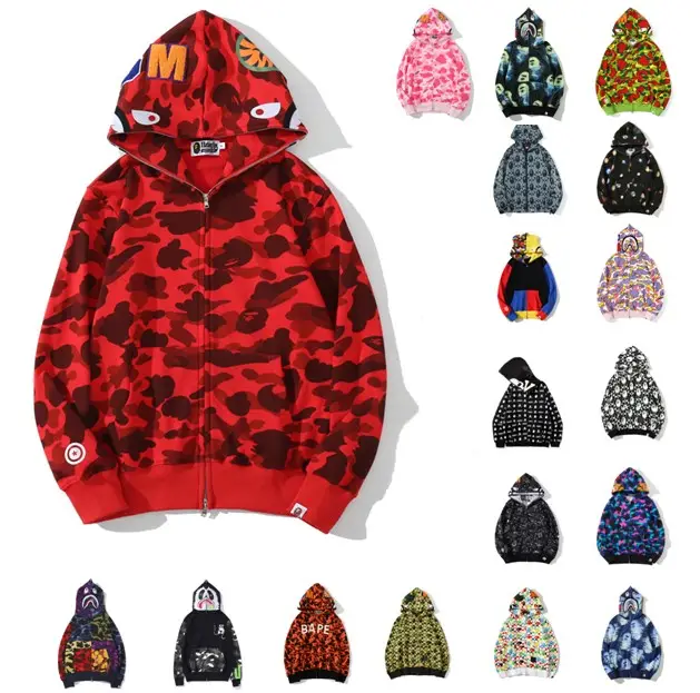 55 Colors Styles 100% Cotton Fashion Shark Bape Camouflage Sweater Men'S And Women'S Casual Couple Hoodie