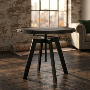 Table de salle à manger industrielle et vintage de style farmhouse pour 4 personnes, en fer et métal, avec plateau en bois recyclé - Product Image 3