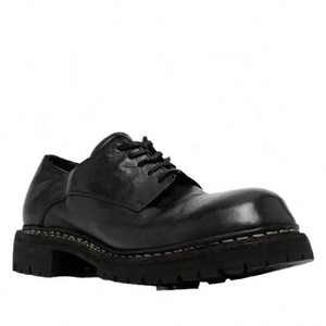 Chaussures Oxford en cuir noir à bout rond, lacets, semelle en caoutchouc antidérapante, toutes saisons, chaussures habillées pour hommes - Product Image 3