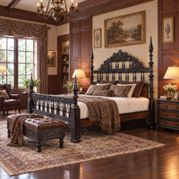 Lit à baldaquin en bois massif avec finition noire pour chambre principale et chambre d'amis