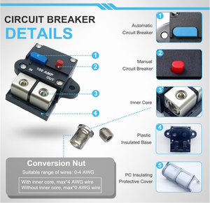 Disjoncteur réinitialisable DC12V 80A, protection contre les surcharges en ligne avec bouton <span class=keywords><strong>de</strong></span> réinitialisation manuel pour <span class=keywords><strong>voiture</strong></span> - Product Image 3