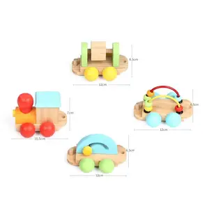 Blocchi geometrici impilabili Montessori educativi Mini Set di giocattoli per auto con combinazione di treni animali in legno per bambini