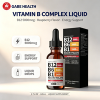 Gouttes liquides de complexe de vitamines B en marque blanche OEM, B12, B6, B1, Niacine, Folate, Framboise pour le métabolisme énergétique, personnalisables
