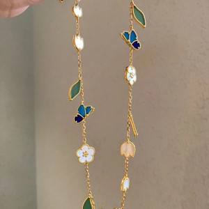 Pulsera Apilable de Lujo Ligero con Baño de <span class=keywords><strong>Oro</strong></span> de 18K, Piedra Natural, Mariquita, Mariposa Azul, Trébol de Cuatro Hojas y Hoja Verde de Fritillaria, Amuleto de la Suerte - Product Image 3