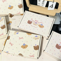 Boîte d'expédition en carton ondulé motif ours et chien de dessin animé, avec nœud à pois coloré, pour cadeaux