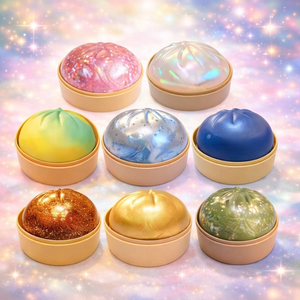 Juguete Sensorial Antiestrés OEM de Rebote Lento con Forma de Dumpling, Juguete de Descompresión con Forma de Dumpling Dorado con Vaporizador Incluido - Product Image 5