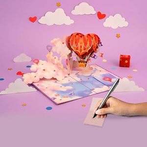 Biglietti d'Auguri 3D Pop-up a Forma di Cuore <span class=keywords><strong>e</strong></span> Mongolfiera, Design con Nuvole <span class=keywords><strong>e</strong></span> Amore Tagliato al Laser, per San Valentino, Compleanno, Festa della Mamma, Regalo 'Pensando a Te' - Product Image 3