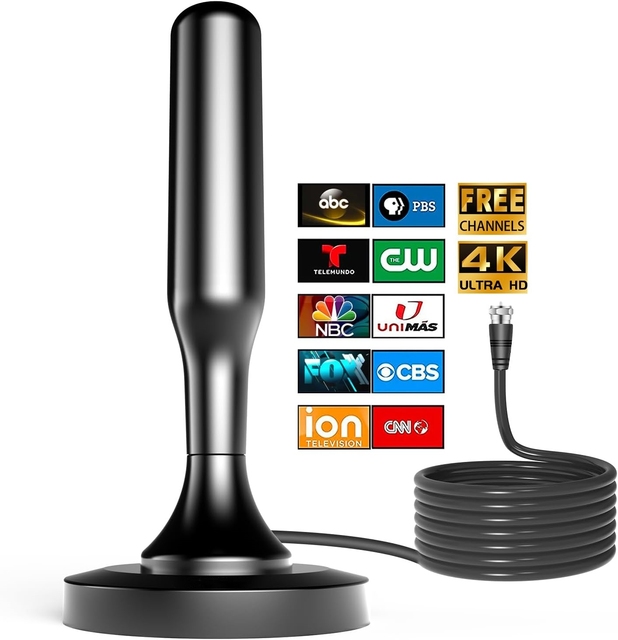 Smart TV Indoor Digital HD Antenna 174-230MHz/470-862MHz Strong Magnetic Base Easy Installation Long Range Local Channels 4K