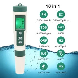 10 In 1 Ph/tds/ec/ เกลือ/อุณหภูมิ/S.G /Orp/ H2/อุดมสมบูรณ์/ความต้านทานน้ำที่มีคุณภาพตรวจสอบทดสอบสำหรับสระว่ายน้ำ,น้ำดื่ม,พิพิธภัณฑ์สัตว์น้ำ