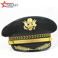 Casquette à visière brodée noire de conception OEM Chapeau d'aviateur à visière Casquette de pilote de ligne Casquette de capitaine de mer avec badge personnalisé
