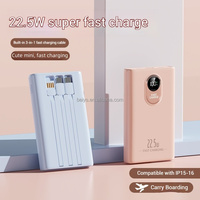 Power Bank kapasitas tinggi 20000mah bawaan 3 kabel 22.5w, pengisian cepat tampilan LED portabel Output tipe-c