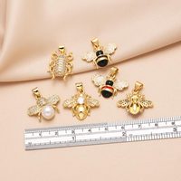 ASJEWELRY Pendentif abeille en émail noir et blanc pour collier, en cuivre plaqué or, avec cristal blanc, fournitures de fabrication de bijoux pdta875