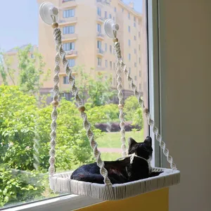 בוהו ערסל חתול לחיות מחמד לחלון ריהוט חתול בעבודת יד מקרמה ערסל מיטת חתול