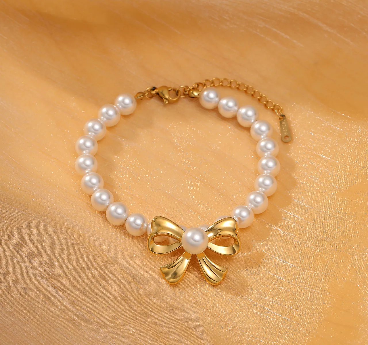 Bracelets noeud papillon en acier inoxydable or 18 carats de luxe faits à la main avec chaîne de perles bijoux de fête nœud papillon femmes filles cadeau de mode