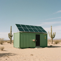 Maison flottante avec panneaux solaires, maison-conteneur contemporaine à énergie solaire, design pliable