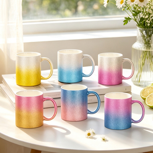 Wholesale Sublimation Blank Ceramic Mug Series 11oz 15oz Inner Color Rim Handle Glitter Marble Color Changing Cup for Heat <b>Press</b> - Product Image 6