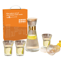 Ensemble de verres à eau de chevet en verre côtelé vintage avec couvercle, carafe, pichet pour boire, verrerie, théières et bouilloires