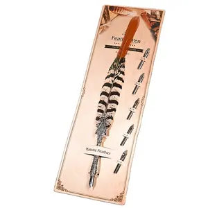 Nouveauté : Ensemble de stylos <span class=keywords><strong>plume</strong></span> en métal avec <span class=keywords><strong>plume</strong></span> de paon vintage, <span class=keywords><strong>calligraphie</strong></span> <span class=keywords><strong>anglaise</strong></span> rétro - Product Image 1