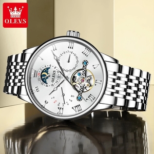 Montre homme OLEVS 7009 originale, montre squelette automatique de luxe pour homme, calendrier, étanche, montre à aiguilles, phase lunaire, montre mécanique - Product Image 4