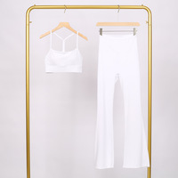 Ensemble de sport Y-Line doux et soyeux avec gilet et pantalon évasé, logo personnalisé, soutien-gorge intégré, 2 pièces, coupe ajustée, pour gym et yoga