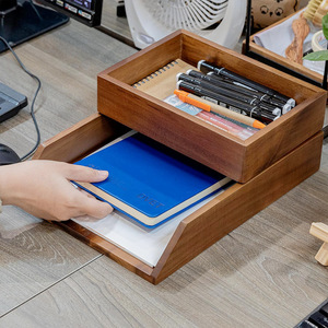 Juego de organizadores de cajones de madera de dos piezas para escritorio de oficina, almacenamiento de papelería, carpetas, papeles, cartas, soporte de escritorio, forma rectangular - Product Image 3