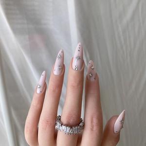 <span class=keywords><strong>Ongles</strong></span> pressés <span class=keywords><strong>Luna</strong></span>, 10 pièces, ABS, rose doux, élégant, peint à la main, étoiles, autocollants pour <span class=keywords><strong>ongles</strong></span> complets, colle, à retirer par pression, taille moyenne/longue - Product Image 2