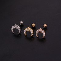 Broche lune squelette en forme de crâne, nouveauté, 1 pièce, bijou en cristal, tragus, daith, helix, rook, rvb, piercing, clou lobe et boucles d'oreilles